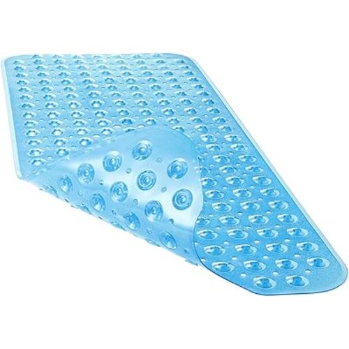 YINENN Bath and Shower Safety Mats 40x16 inch, Non Slip with Suction Cups for Bathroom Stall and Tub Floor, Extra Large and Machine Washable, Drain Holes Keep Bathtub Clean, Blue
