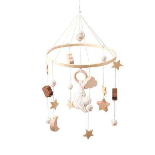 Wooden Baby Crib Mobile with Stars, Moon & Cloud Decorations