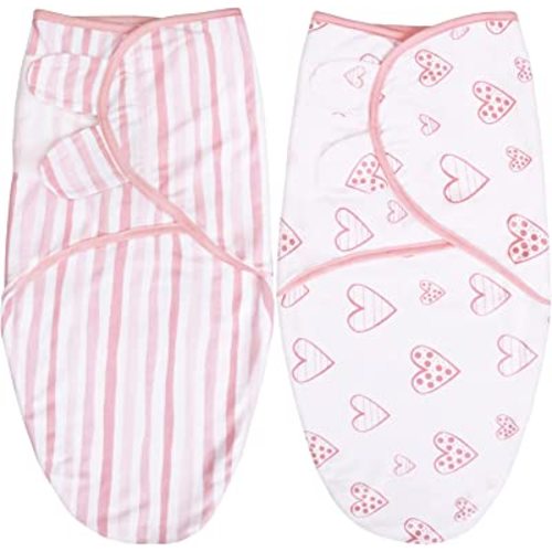 Biloban Baby Swaddles 0-3 Months for Girls - Cotton Swaddle Blanket, Newborn Essentials, Lovely Pink Print, 2 Pack
