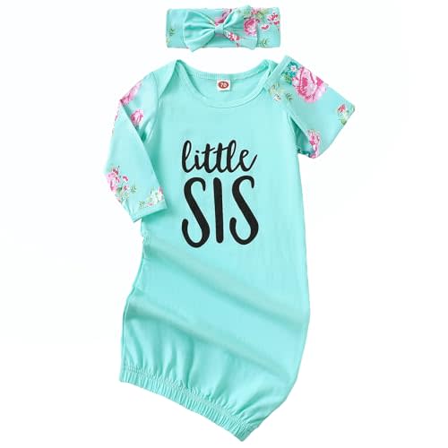 AMAWMW Newborn Baby Girl Little Sister Sleeper Gown Stripe Long Sleeve Nightgown Pajamas Gifts Stuff Essential Outfit