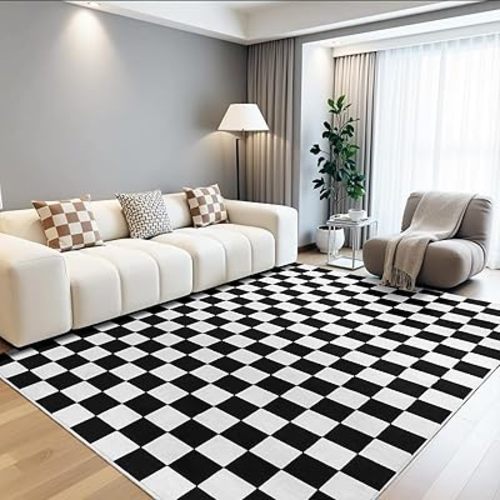 Terrug Black and White Checkered Rug for Living Room Bedroom, 4x6 Soft Washable Area Rug with Non Slip, Low Pile Stain Resistance Carpet for Kids Room Entryway Kitchen Dorm