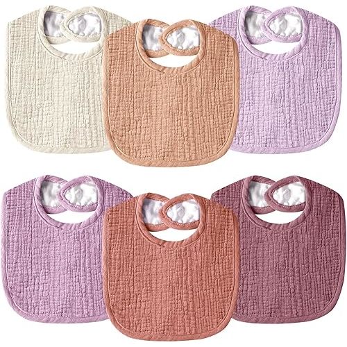Muslin Baby Bibs for Unisex Boys Girls, Cotton Drool Bibs, Adjustable Newborn Bibs for Drooling and Teething