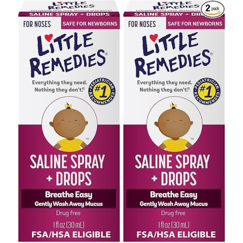 Little Remedies Sterile Baby Saline Nasal Spray and Drops, Safe for Newborns to Relieve Stuffy and Dry Noses, 1 Fl Oz (Pack of 2)