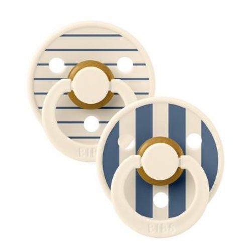 Bibs Studio Collection Colour Stripe Latex Pacifier 0-6 Months 6-18 Months - Pink Ivory Steel Blue Mix - 2pk: Rubber Latex, BPA-Free, Phthalate-Free
