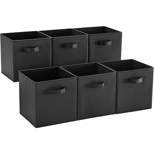 MAX Houser Fabric Cloth Storage Bins,Foldable Storage Cubes Organizer Baskets with Dual Handles for Home Bedroom Storage,Set of 6(Black)