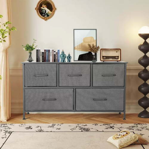 YRLLENSDAN,Small Dresser for Closet, Dressers for Women Bedroom, Bedroom Dressers with Drawers,Storage Drawer, Plastic Dressers, Wood Top, Grey
