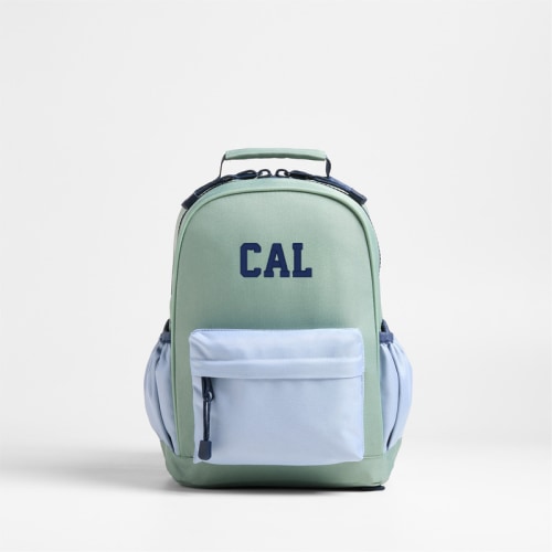 Personalized Dreamer Colorblock Green and Blue Small Kids Backpack with Side Pockets