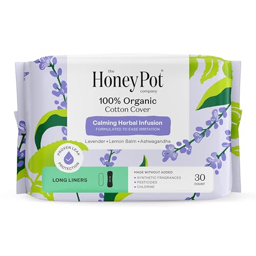Honey Pot 100% Organic Cotton Cover Calming Herbal Infusion Long Liners, 30 Count