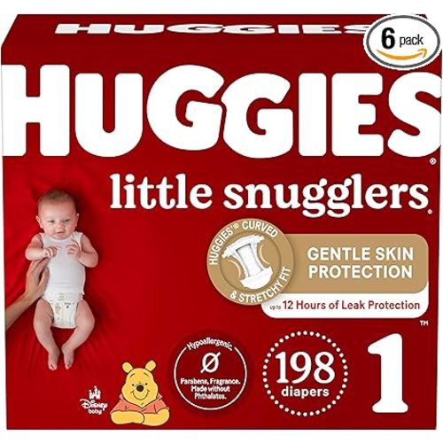 Huggies Size 1 Diapers, Little Snugglers Diapers, Size 1 (8-14 lbs), 198 Ct (6 packs of 33)