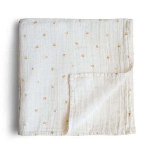 Organic Cotton Muslin Swaddle Blanket Leaves One Size