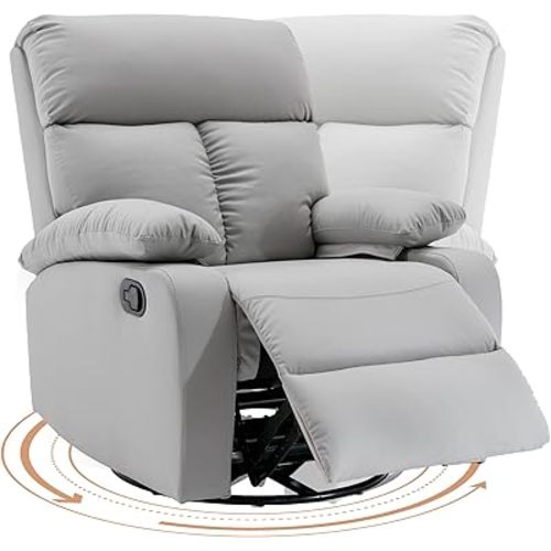 Swivel Rocker Recliner, Rocking Recliner Chair, Small Rocker Recliners for Small Spaces, Living Room, Bedroom, Nursery, RV, Light Grey