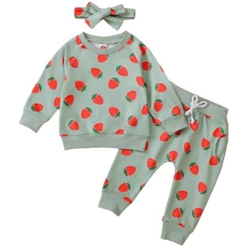 Karwuiio Newborn Infant Baby Girl Clothes Outfits Print Long Sleeve Sweatshirt Pants Headband 3Pcs Clothes Set