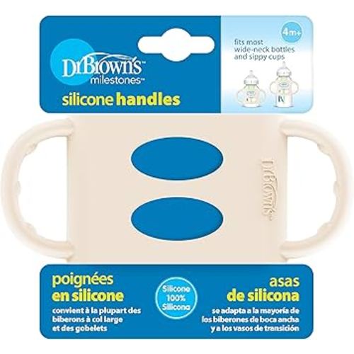Dr. Brown's Milestones 100% Silicone Baby Bottle Handles, Wide-Neck, Removable Easy-Grip Transitional Sippy Cup Handles, Ecru, 4m+, 1 Pack