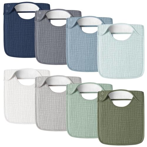 Muslin Baby Bibs for Boys Girls, 8-Pack Soft Cotton Adjustable Drool Bibs Set for Toddler,Newborn,Infant 0-24 Months (Blue)