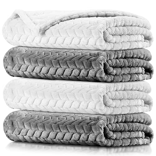 4 Pcs Baby Blanket Flannel, Cozy Throw Blanket for Newborn Infant Toddler Soft Warm Boys and Girls Fleece Plush Sherpa Blanket Receiving Baby for Crib Stroller(Beige, Light Gray, 24 x 32 Inch)