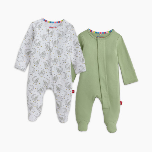 Magnetic Me Organic Cotton Magnetic Footie 2 Pack Bundle - Green Assorted, 3-6 M