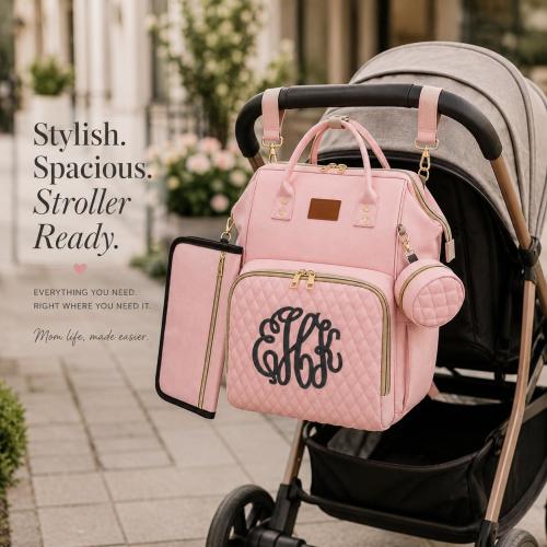 Personalized Diaper Bag Backpack | Embroidered Mom Bag | Custom Monogram Stroller Cady | Large Capacity Diaper Backpack | Baby Shower Gift