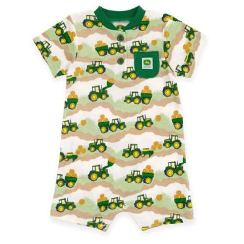 John Deere Newborn Baby Boys Romper Pale Green / Off White Stripes Newborn