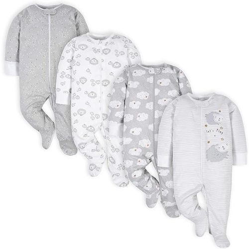 Gerber Baby Boys 4 Pack Sleep 'N Play Footie - 0-3 Months - Sheep Grey