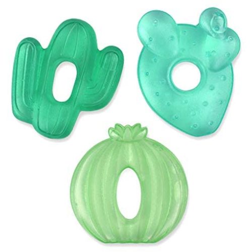 Itzy Ritzy Water-Filled Teethers; Set of 3 Coordinating Cactus Water Teethers; Cutie Coolers are Textured On Both Sides to Massage Sore Gums; Can Be Chilled in Refrigerator; Set of 3 Green Cacti