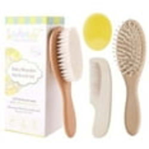 Yalumo Baby Hair Brush and Comb Set for Newborn and Toddlers, Natural Wooden Baby Hair Brush Set