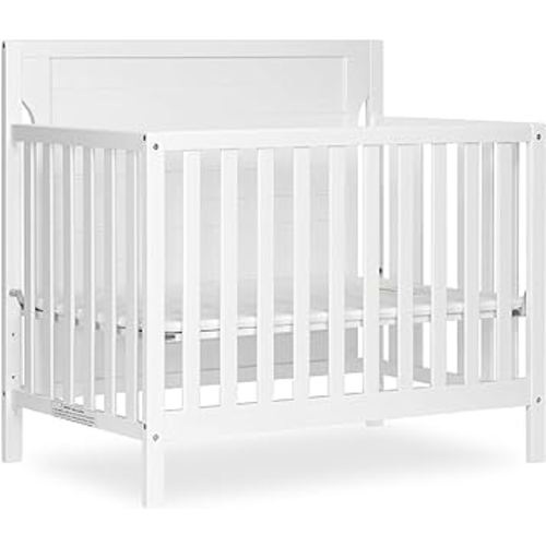 Dream On Me Bellport 4 in 1 Convertible Mini/Portable Crib In White, Non-Toxic Finish, Made of Sustainable New Zealand Pinewood, With 3 Mattress Height Settings