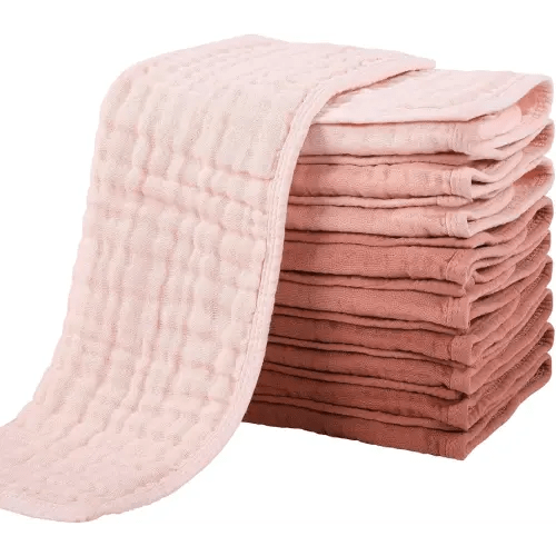 Yoofoss Muslin Burp Cloths for Baby 10 Pack 100% Cotton Baby Washcloths for Boys Girls Large 20''X10'' Super Soft and Absorbent Gradient Pink