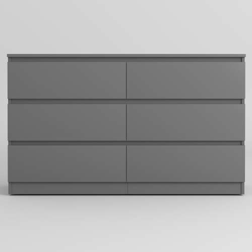 Resenkos Solid Furniture: Modern Mid Century 6-Drawer Wide Dresser Chest Organizer for Bedroom, Grey