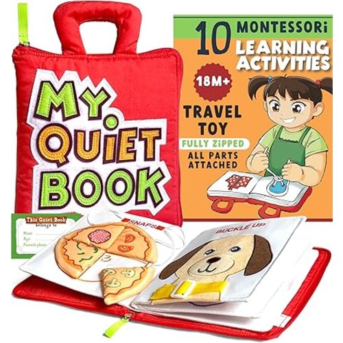 My Quiet Book - Travel Toys for Toddlers 1-3, Plane Activities for Toddlers 1-3 with 10 Learning Activities, Toddler Airplane Activities, Gifts for 1 2 3 4 Year Old Girl & Boy