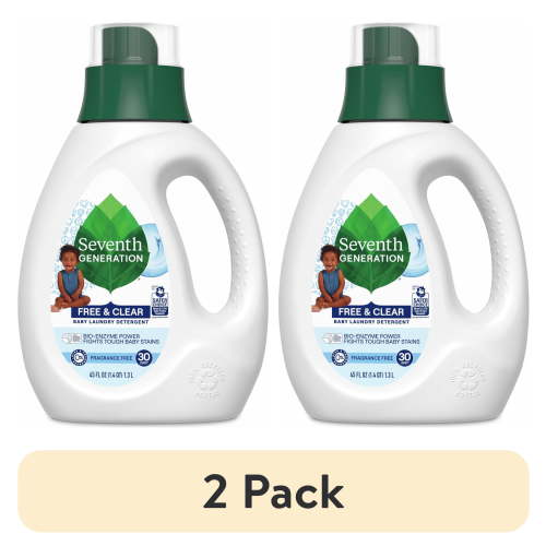 (2 pack) Seventh Generation Baby Laundry Detergent Unscented Removes Baby Stains Up to 30 Loads of Infant Clothes, 45 oz