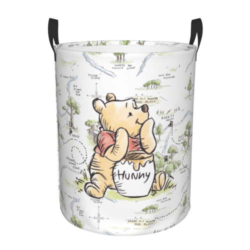 Winnie the Pooh Foldable Laundry Hamper Waterproof Storage Basket with Handle for Toy Collection Bedroom Bathroom Living Room(Medium)