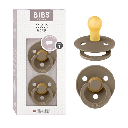 Bibs Pacifiers Color Collection, Set of 2 BPA-Free Latex Pacifiers Made in Europe, Round Nipple Baby Pacifier.
