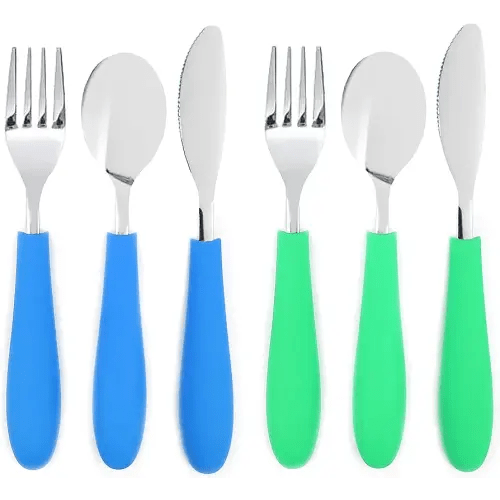 Elk and Friends Kids Silverware with Silicone Handle | Childrens Safe Flatware | Kids Utensils | Spoon + Fork + Knife set | 4 years+ | 6 Pieces