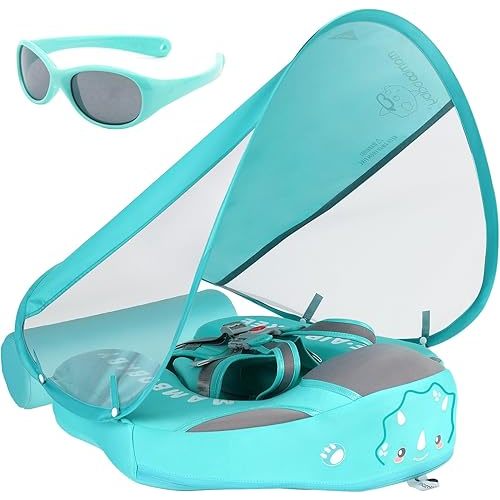 Mambobaby Float with Canopy and Tail New Upgraded Non-Inflatable Baby Pool Float Mambo Float Swim Trainer Solid Infant Swim Float Adjustable Pearl Foam Baby Swim Ring