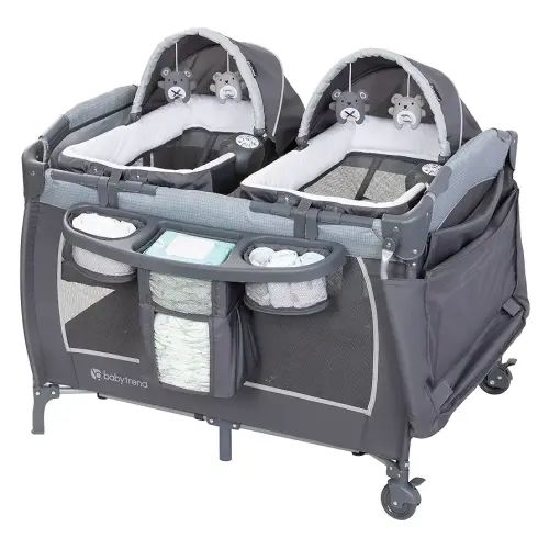Baby Trend Lil’ Snooze™ Deluxe III Nursery Center® Playard for Twins, Cozy Grey