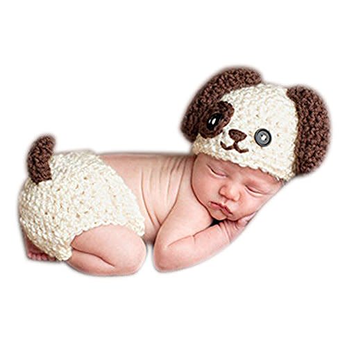 Vemonllas Newborn Photography Props Outfits Crochet Knitted Puppy Dog Hat Bonnet & Pants Baby Photo Props Boys Girls Costumes