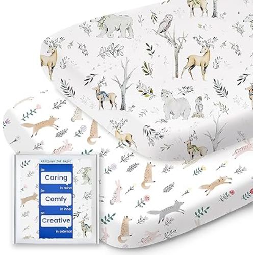 Bassinet Sheets for Baby Boy Girl, TotBasic Buttery Soft Universal Bassinet Fitted Sheet, Compatible with Halo, Mika Micky, Baby Delight, Dream On Me, Maxi COSI and More Bassinet Mattress(Woodland)