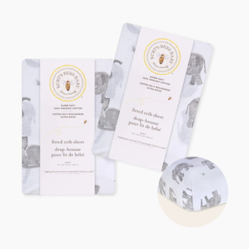 Burt's Bees Baby Organic Cotton Jersey Fitted Crib Sheet 2-Pack Bundle - Neutral Wandering Elephants, 2
