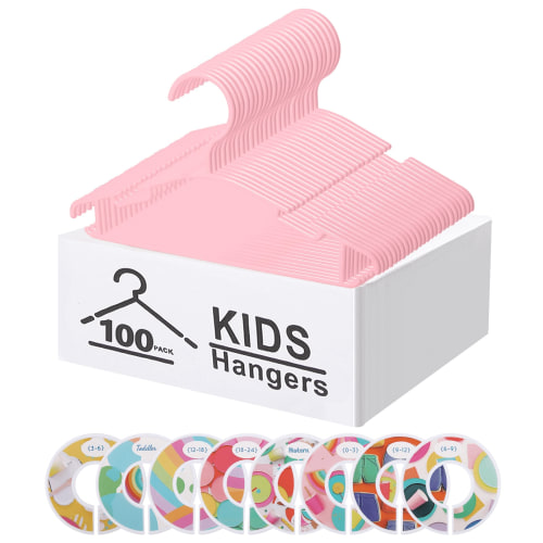 GoodtoU Baby Hangers for Closet 100 Pack Kids Hangers Chlid Hangers Nursery Hangers Infant Hangers Baby Hangers with Size Dividers, Pink