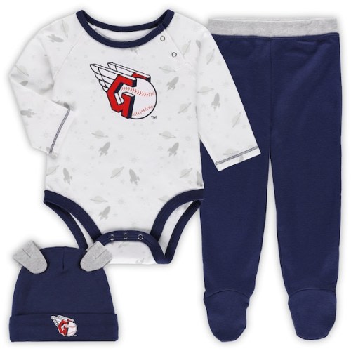 Newborn & Infant Cleveland Guardians Navy/White Dream Team Bodysuit, Hat & Footed Pants Set