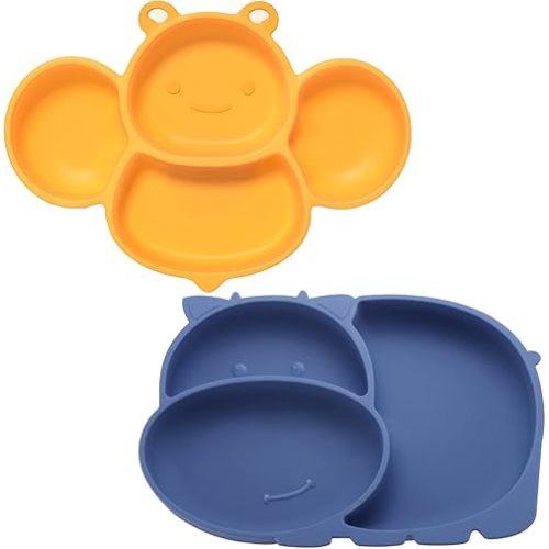 Suction Plates for Baby,Toddler Plates with Suction,Silicone Divided Kids Placemat Fits Most Highchair Trays (Yellow & Blue)