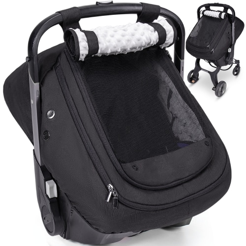Baby Car Seat Cover, Novashion Infant Carseat Canopy, Warm Plush Minky Dots Shield Covers, with Breathable Mesh Window, Enlarge Space, Black