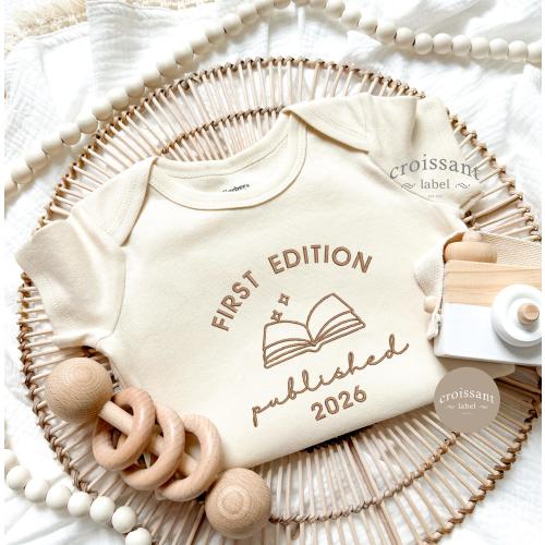 Embroidered First Edition Book Onesie® Book Club Embroidered Pregnancy Announcement, Librarian Onesie® Book Lover Onesie®, Baby Funny Outfit
