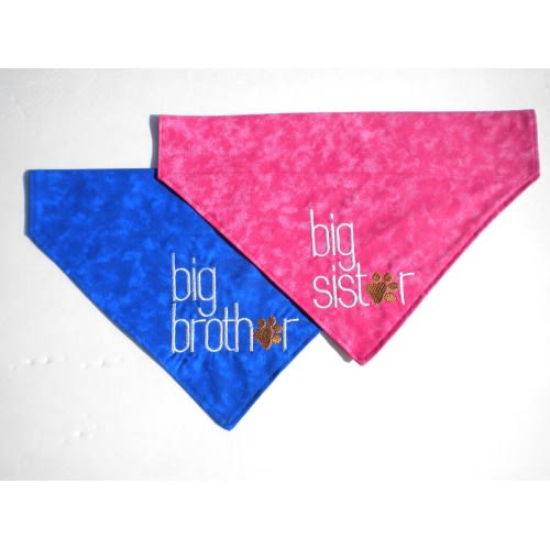 Big Brother  Embroidered Slide on Dog Bandana Blue Size Small