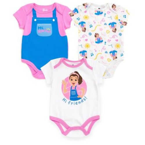 Ms. Rachel Newborn Baby Girls 3 Pack Cosplay Bodysuits Pink / White 3-6 Months