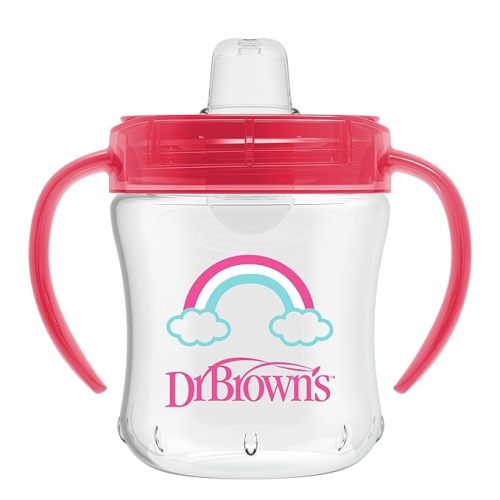 Dr. Brown's Milestones Soft Spout Sippy Cup with Handles, Pink Rainbow, BPA-Free, 6 oz/180 mL, 6m+