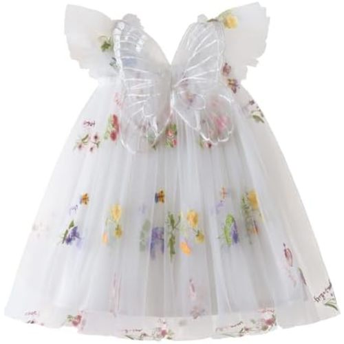 NNJXD Baby Girl Tulle Dress Casual Flower Embroidery Toddler Dresses