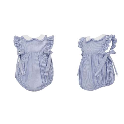 Navy Blue Seersucker Pinafore Bubble