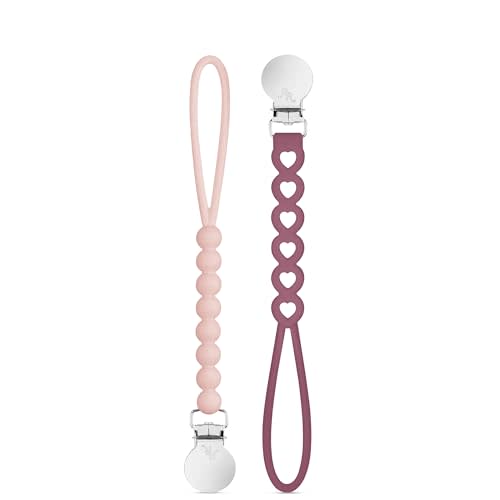 Ryan & Rose Cutie Clip 2 Pack - Pacifier Clip Holder Silicone (Judy-Blush/Hart-Raisin)