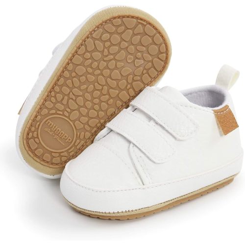 SOFMUO Baby Boys Girls High Top Ankle PU Leather Sneakers Soft Rubber Sole Infant Moccasins Newborn Oxford Loafers Anti-Slip Toddler Wedding Uniform Dress Shoes